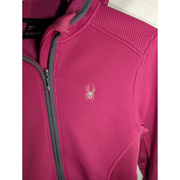 Spyder Active Womens Ribbed Fleece Full Zip Sweatshirt Jacket Sz Medium Pink - Picture 2 of 6
